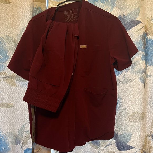 FIGS- Burgundy Set. Masaya Top & Zamora™ High Waisted - Tall Jogger Scrub Pants - Picture 1 of 1